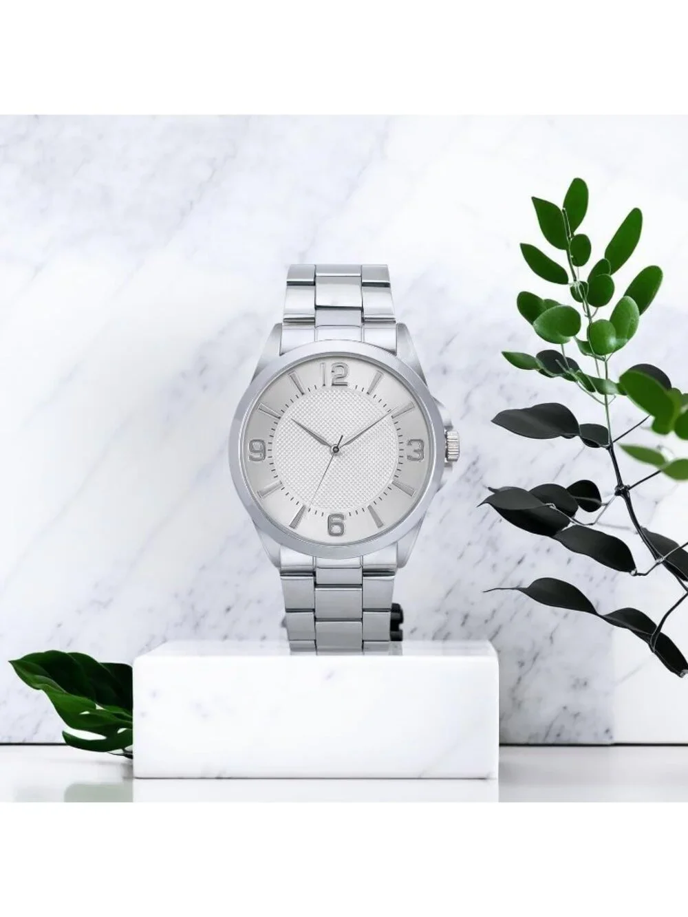 Men's Silver Analog Stainless Steel Case Arabic Numerals Classic Wrist Watch